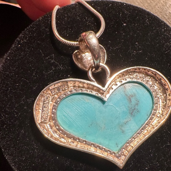 SX sterling silver and turquoise heart pendant with heart-shaped loop for chain - Picture 4 of 7